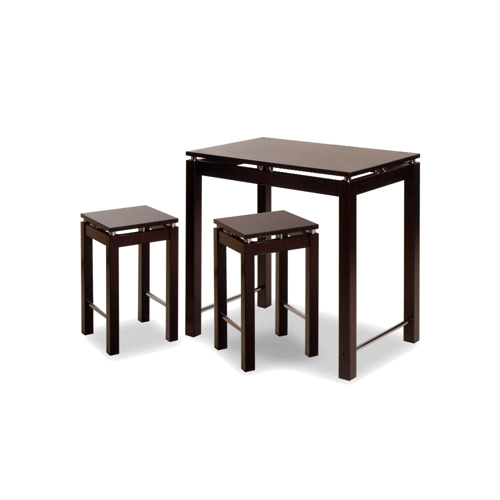 Kitchen Table - Winsome 92734 3 Pc Kitchen Island Set-Table With 2 Stools Espresso/Chrome