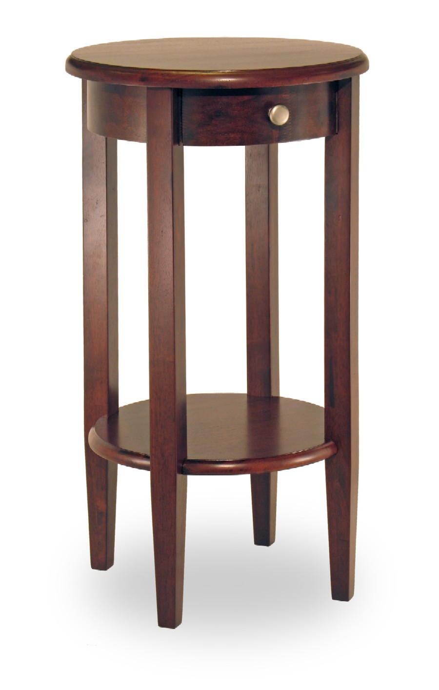 Antique Tables - Winsome 94220 Round Side Table With Drawer And Shelf - Antique Walnut