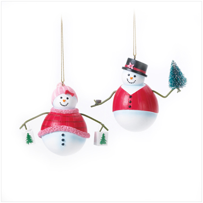 PERFECTLY PLAID SNOWMEN FIGURAL ORNAMENTS