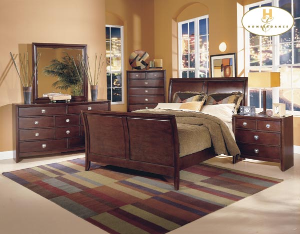 Contemporary Bedroom - Home Elegance Contemporary Curve Sleigh 5 Piece Bedroom Featuring Chest Traditional Merlot Finish 878-1-9