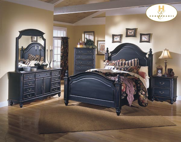 Design A Bedroom - Home Elegance Traditional 5 Piece Bedroom Featuring Chest Curved Hard Wood Design Black Finish 873-1-9