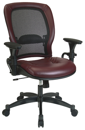 Office Star SPACE 2664 Leather Matrex Back Chair with Adjustable Arms/Platinum Finish Accents - Burgundy
