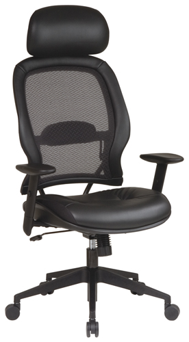 Air Chair - Office Star SPACE 57906 Air Grid Back Deluxe Task Chair With Leather Seat Adj Angled Arms Adj Headrest Angled Base