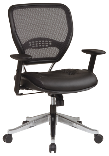 Air Chair - Office Star SPACE 5800 Air Grid Back Deluxe Task Chair With Leather Seat Adj Angled Arms Angled Chrome Base