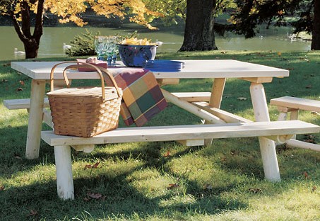 Outdoor Log Furniture - Rustic Natural Cedar LOG PICNIC TABLE - 21