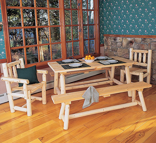 Outdoor Cedar Furniture - Rustic Natural Cedar CLASSIC FARMER FOOTS TABLE SET - 21B