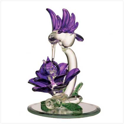 GLASS HUMMINGBIRD AND PURPLE FLOWER