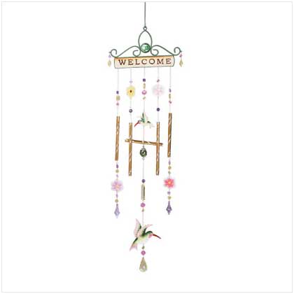 SWM 34364 Welcome Hummingbird Flower Gems Windchimes