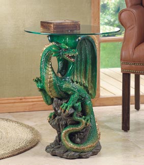 SWM 34738 Majestic Green Dragon Sculptural Base Glass Top Table