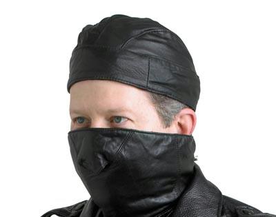Diamond Plate 2pc Solid Genuine Leather Motorcycle Mask and Skull Cap Set