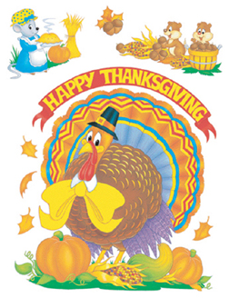 EUREKA EU-836560 WINDOW CLING CUTE ANIMALS 12 X 17 THANKSGIVING