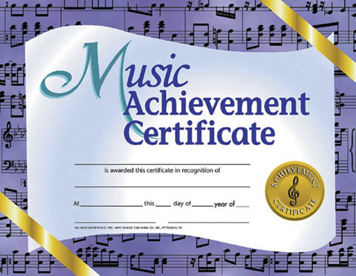 School Publishing H-va536 Certificates Music Achievement-36/pk 8-1/2 X 11
