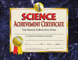 School Publishing H-va571 Certificates Science Achievement-36/pk 8-1/2 X 11