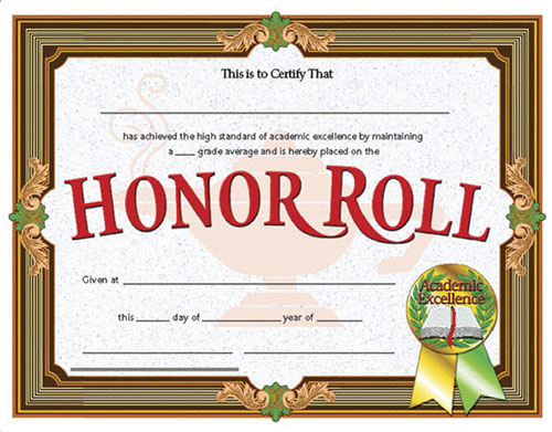 School Publishing H-va612 Certificates Honor Roll-36/pk 8-1/2 X 11 Inkjet/laser