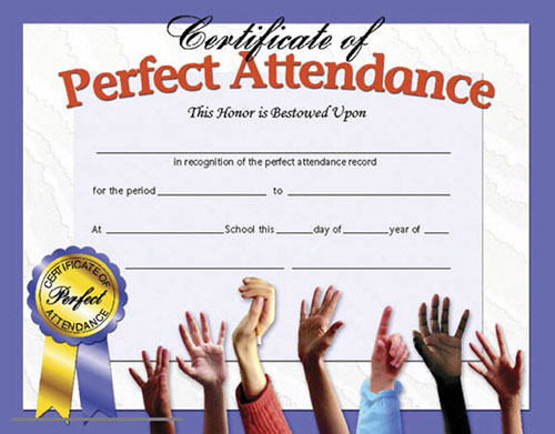 School Publishing H-va613 Certificates Perfect Attendance-36/pk 8-1/2 X 11 Inkjet/laser