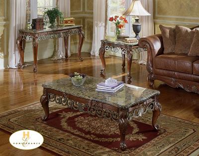 Cocktail Table - Home Elegance 829-30N Reed And Tie Accents With Ironstone Marble Top Cocktail Table