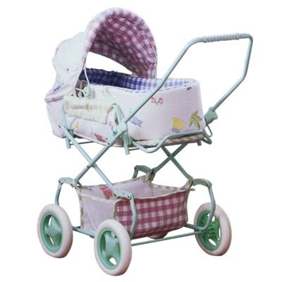 Doll Carriage - Lee Middleton Dolls Gingham And Print Carriage
