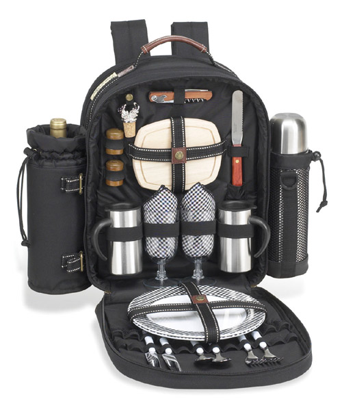 Coffee Backpack - Picnic At Ascot 043B-G Coffee-Super Deluxe Coffee Backpack For 2 BLUE GINGHAM