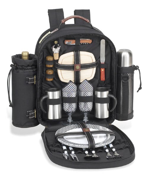 Coffee Backpack - Picnic At Ascot 043B-P Coffee-Super Deluxe Coffee Backpack For 2 BLUE PLAID