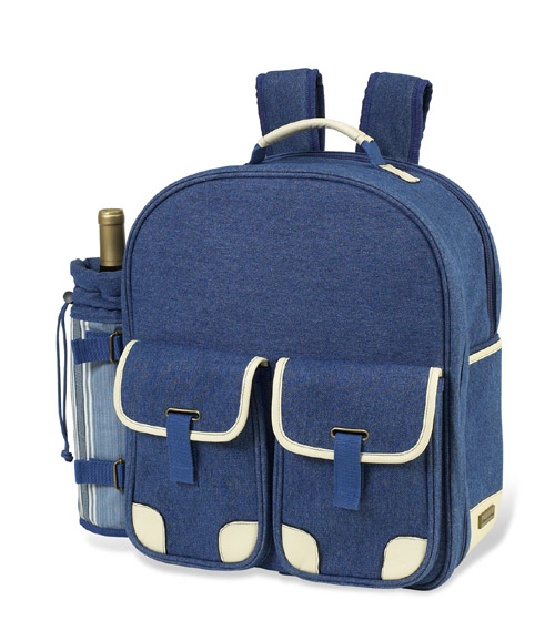 Picnic at Ascot 058AG Aegean Picnic Backpack for 4 Blue Stripe Denim