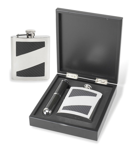 Picnic at Ascot 616 Barware-Fiber Hip and Cigar Case Black