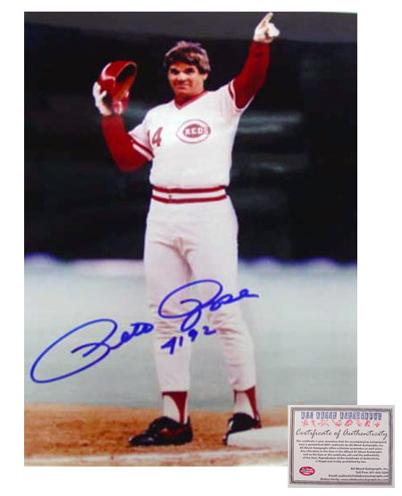 Pete Rose Hand Signed 11x14 Photo - Cincinnati Reds 4192 Hit with 4192 Inscription