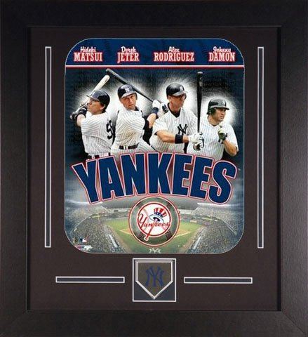 New York Yankees Big 4 Framed Photo Hideki Matsui Johhny Damon Derek Jeter and Alex Rodriguez with New York Yankees Medallion