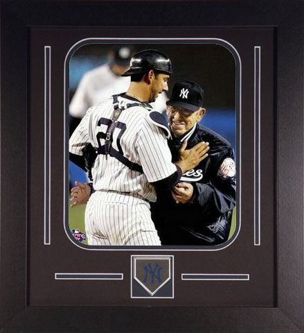 Jorge Posada and Yogi Berra Framed Photo 1st Pitch with New York New York Yankees Medallion
