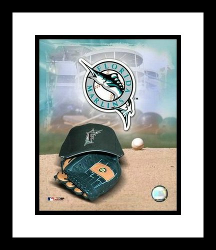 Florida Marlins Framed 8x10 Photo - Team Logo and Cap Collage