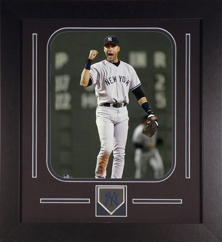 Derek Jeter Framed Photo Fist Pump in Boston with New York New York Yankees Medallion