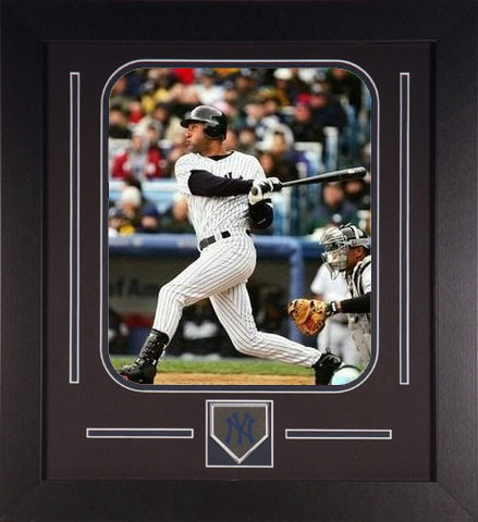 Derek Jeter Framed Photo Swinging with New York New York Yankees Medallion
