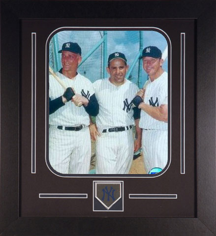 Mickey Mantle Yogi Berra and Roger Maris Framed Photo Posing with New York New York Yankees Medallion