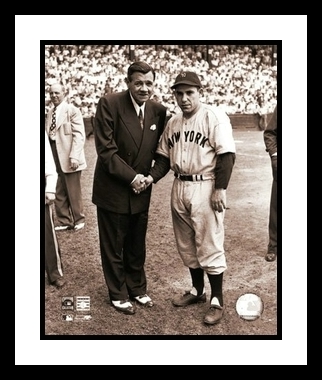 Babe Ruth Framed 8x10 Photo - New York Yankees Shaking Hands with Yogi Berra