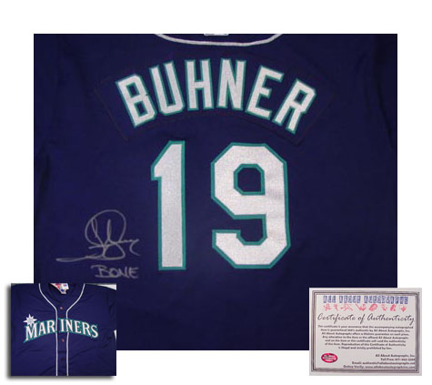Jay Buhner Hand Signed Authentic Seattle Mariners Blue Jersey with Bone Inscription