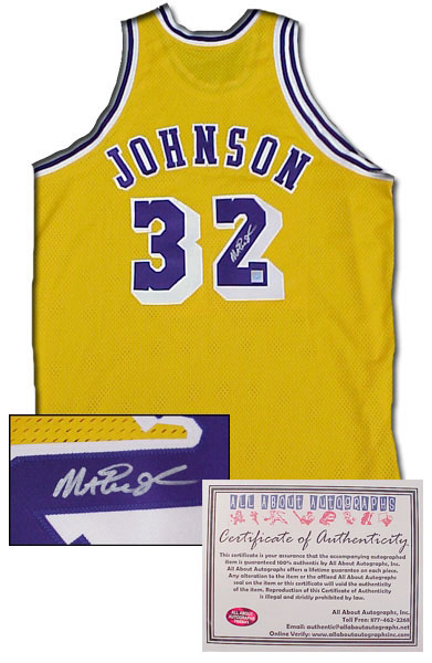 Magic Johnson Hand Signed Authentic Style LA Lakers Gold Jersey