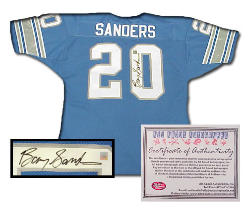Barry Sanders Hand Signed Authentic Detroit Lions Blue Jersey