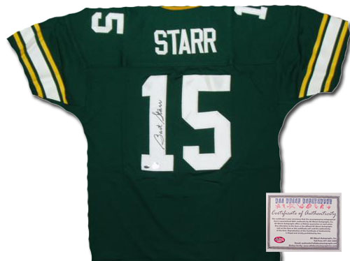 Bart Starr Hand Signed Authentic Style Green Bay Packers Green Jersey