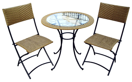 Bistro Table - Alpine BTC104 Bistro Set With Rattan Design 1 Table 2 Chairs