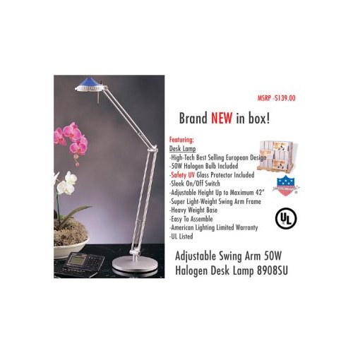 Desk Lighting - American Lighting 8908SU Adjustable Swing Arm 50W Halogen Desk Lamp
