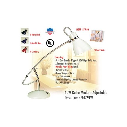 Desk Lighting - American Lighting 9479TW 60W Retro Modern Adjustable Desk Lamp