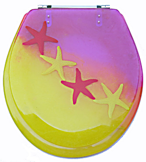 Chrome Toilet Seat - American Trading House HYPL-128 Polyresin Toilet Seat With Chrome Hinges 17 Inch Starfish With Yellow And Purple Background
