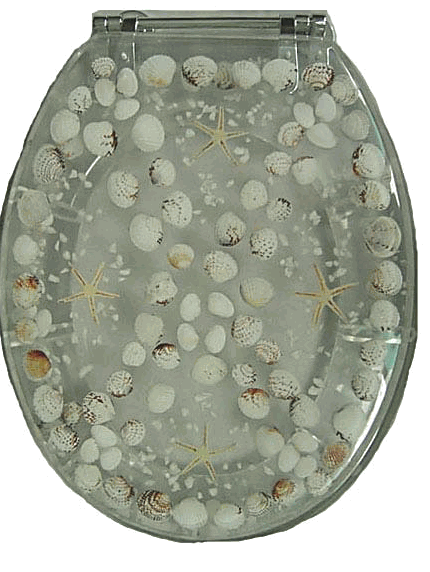 Chrome Toilet Seat - American Trading House WPL-41 Arranged Shells On Clear Background With Chrome HingesPolyresin Seat