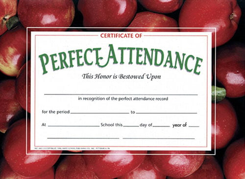 School Publishing H-va513 Certificates Perfect Attendance-36/pk 8-1/2 X 11 With Apples