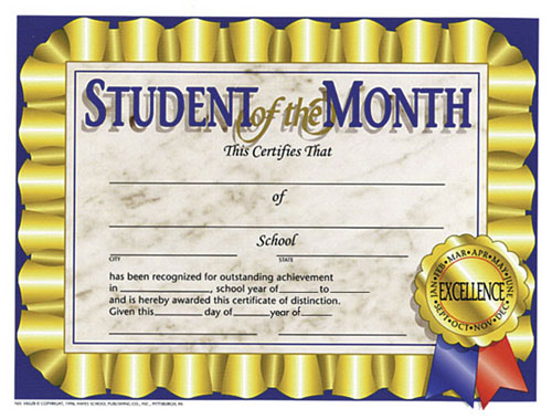 School Publishing H-va528 Certificates Student Of The Month-36/pk 8-1/2 X 11