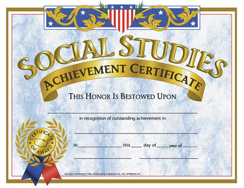 School Publishing H-va575 Certificates Social Studies-36/pk 8-1/2 X 11