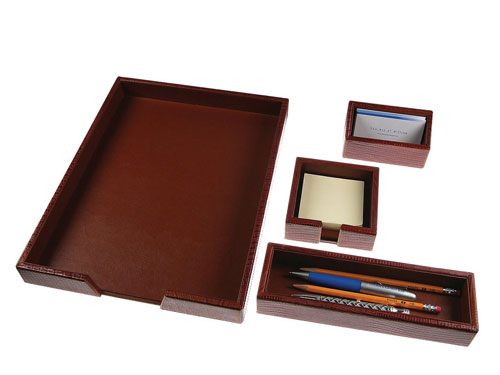 Desk Designs - Bluestone Designs BL020 Brown Leather Desk Set Of 4