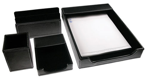 Desk Designs - Bluestone Designs BL027 Black Leather Desk Set Of 4