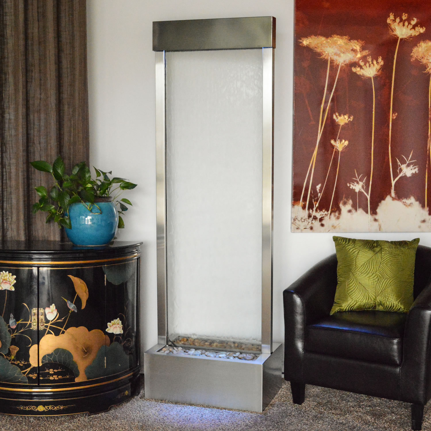 Bluworld GF6SG 72 x 24 x 15 Center Mount Gardenfall Brushed Stainless Steel Floor Fountain