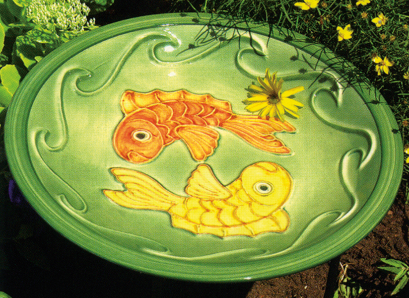 Achla Green Fish Bird Bath Bowl & Stake