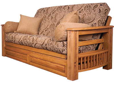 Oak Futons - Cottage Futon 80957211172L Durango Oak Loveseat Size Futon Frame - Medium Oak - Mattress Sold Separately